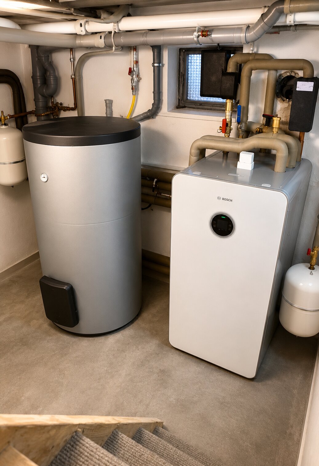 Inneneinheit einer W&auml;rmepumpe im Technikraum