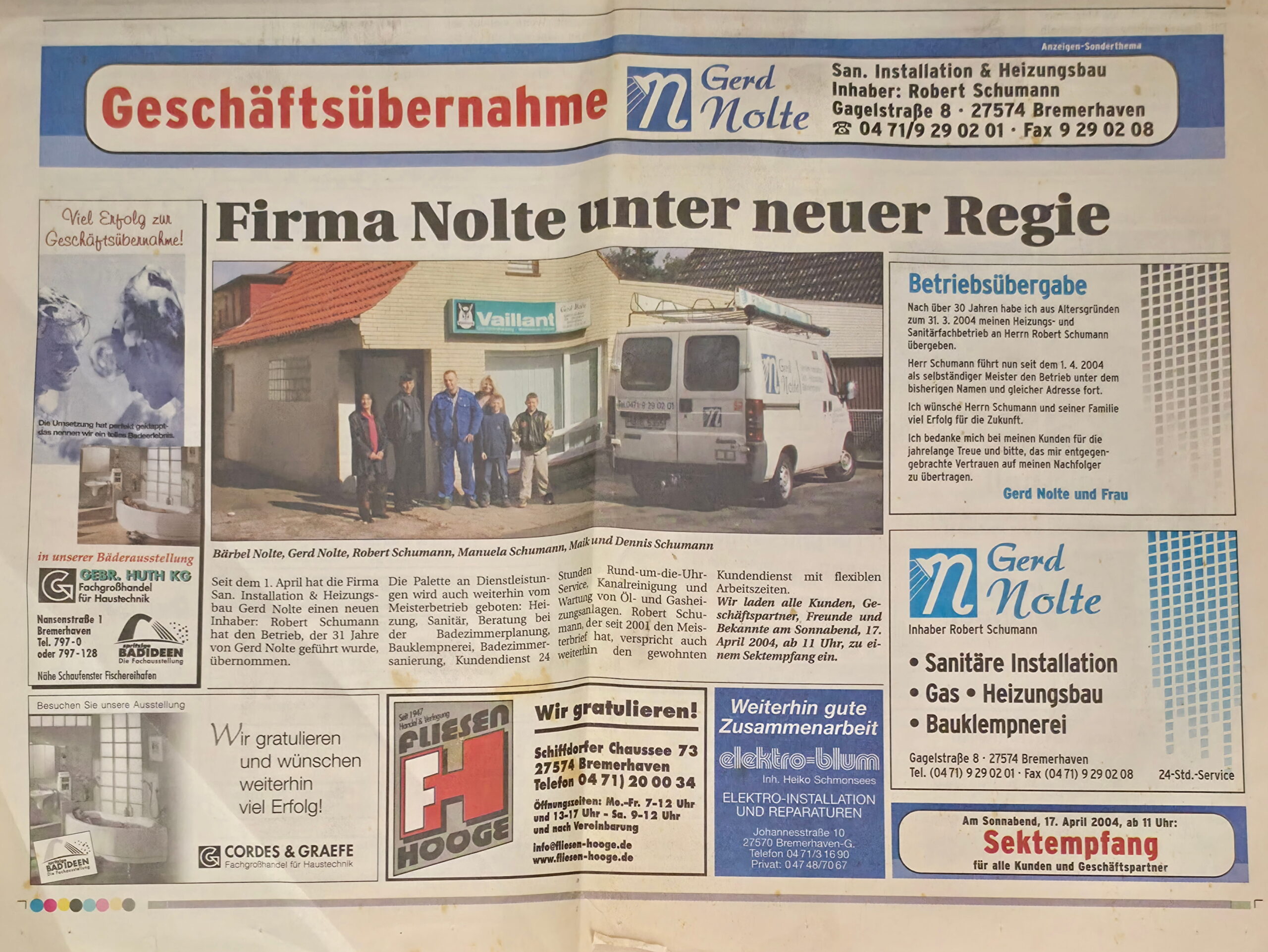 Zeitungsausschnitt zur Betriebs&uuml;bergabe im Jahr 2004